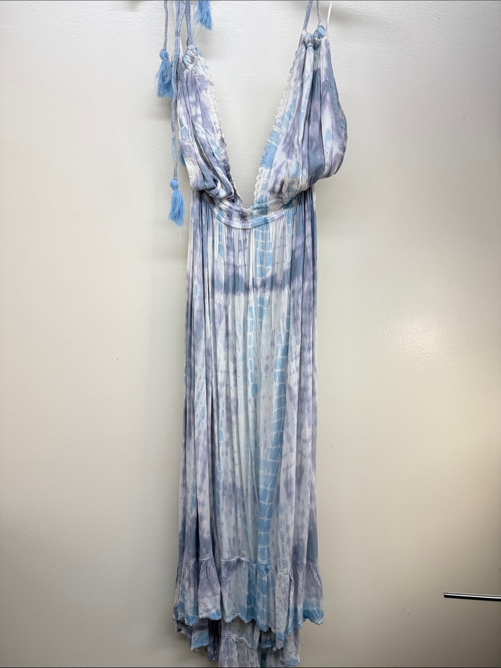 Raviya Blue and White High-Low Tie-Dye Maxi Dress